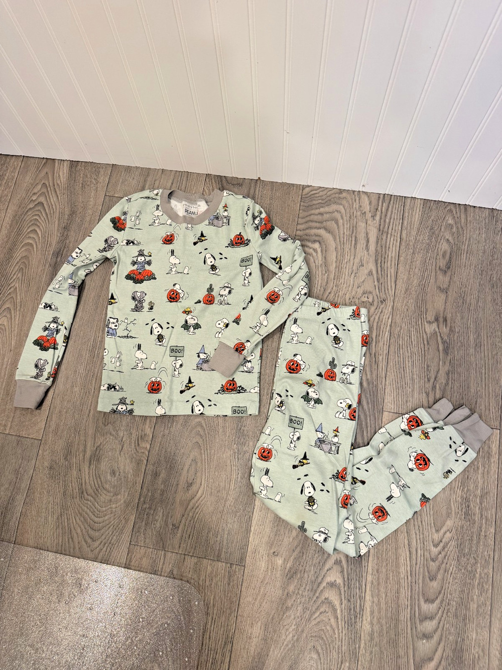 Pottery Barn Kids Pajamas Peanuts Size 8 Halloween Long Sleeve Pants, Blue
